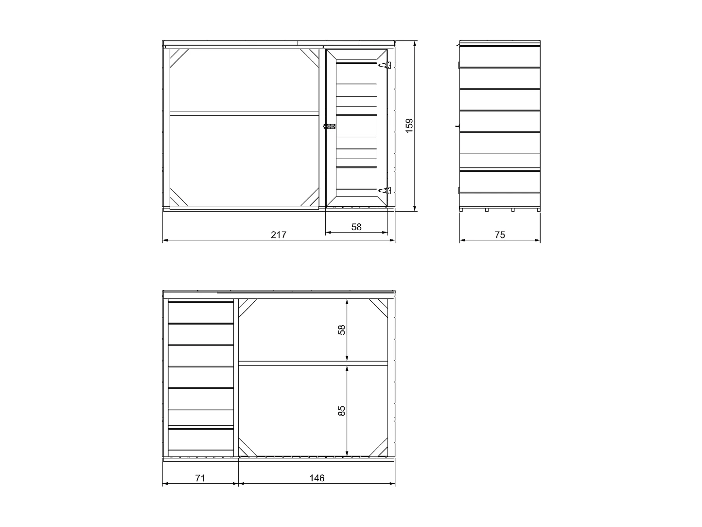 Abri à bûches extérieur - 75 x 217 x H159 cm - abri à outils et bûches - 1,09 m² + 0.53 m² - M981-HARVEST HONEY