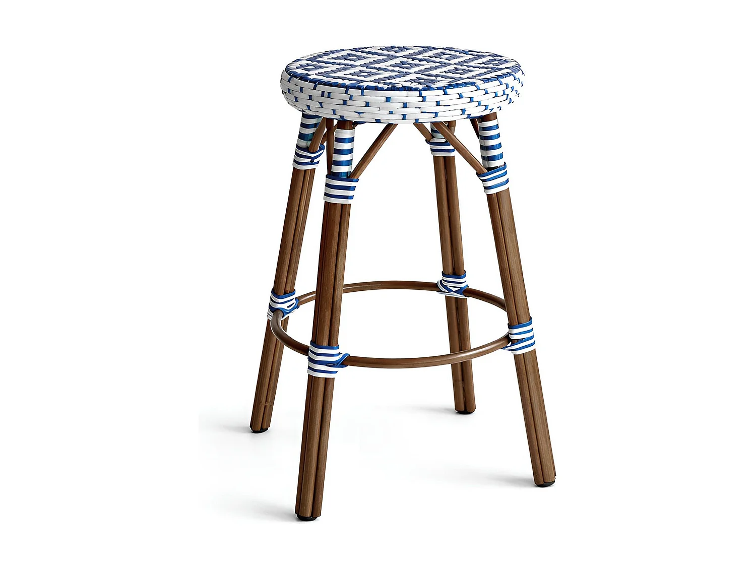 Now's Home - Tabourets De Bar En Textilene Bleu Alu Effet Rotin D46xht74cm Scala