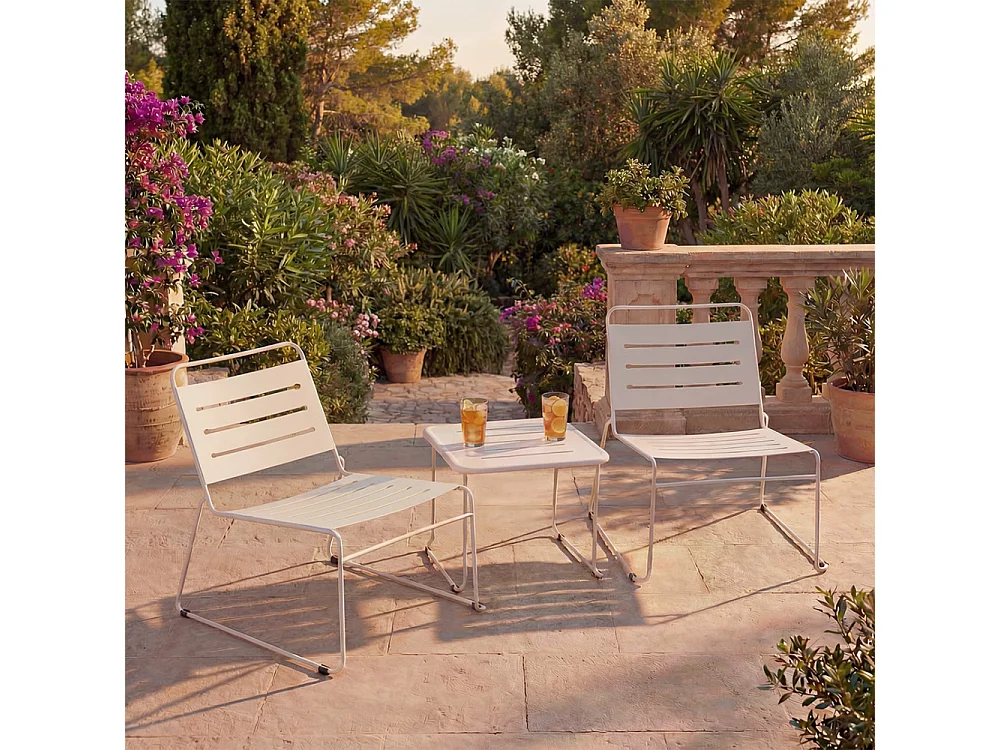 Solena - Salon de jardin 2 personnes en métal - Beige