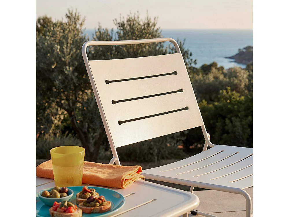 Solena - Salon de jardin 2 personnes en métal - Beige