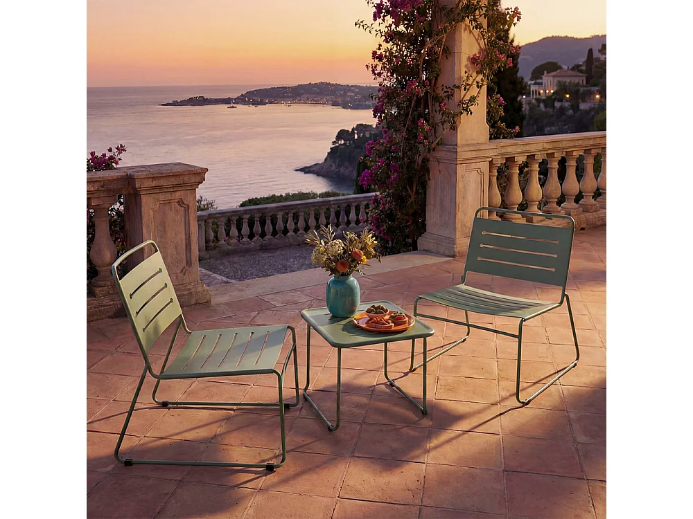 Solena - Salon de jardin 2 personnes en métal - Vert