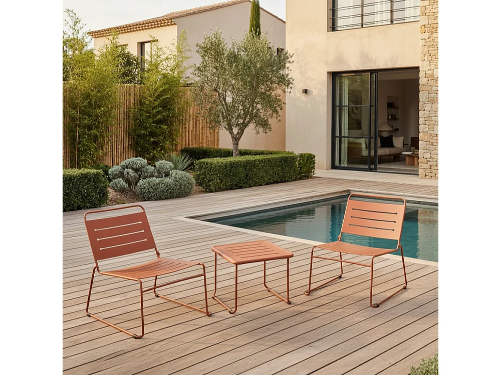 Solena - Salon de jardin 2 personnes en métal - Terracotta
