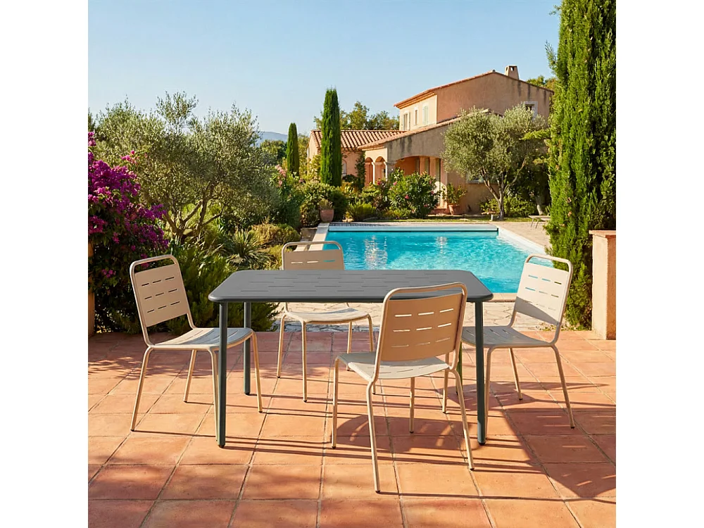 Zyra - Table à manger de jardin 4 personnes en métal - Gris foncé