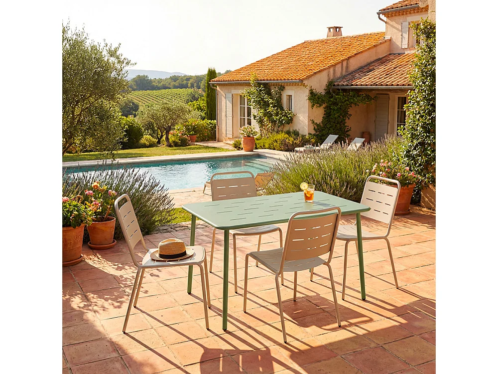Zyra - Table à manger de jardin 4 personnes en métal - Vert