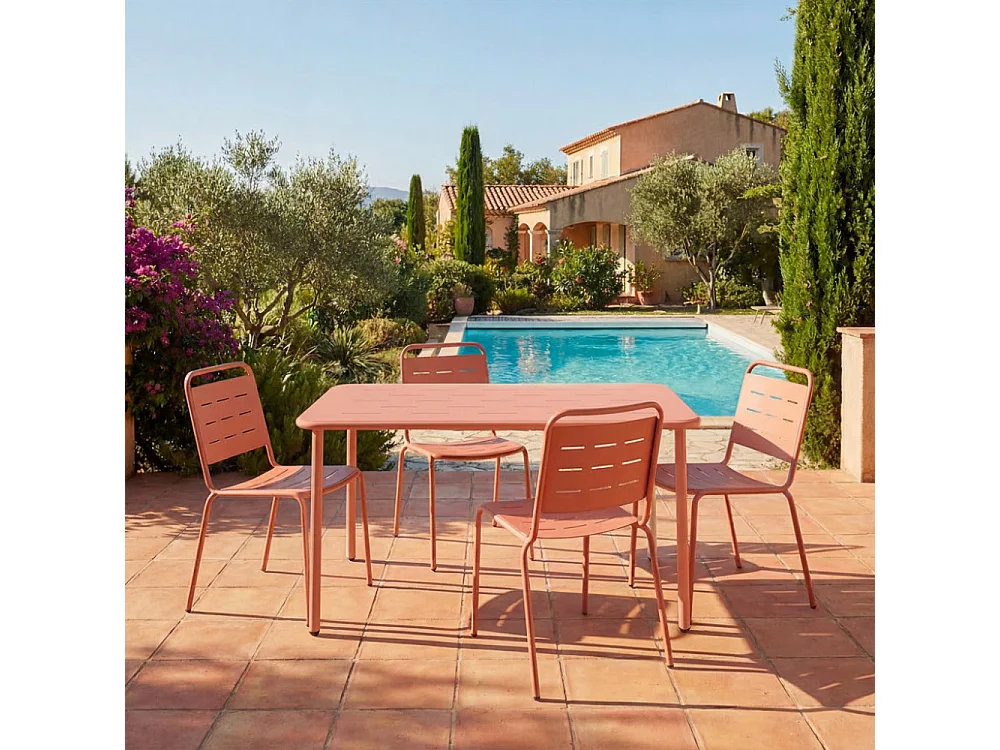 Zyra - Table à manger de jardin 4 personnes en métal - Terracotta