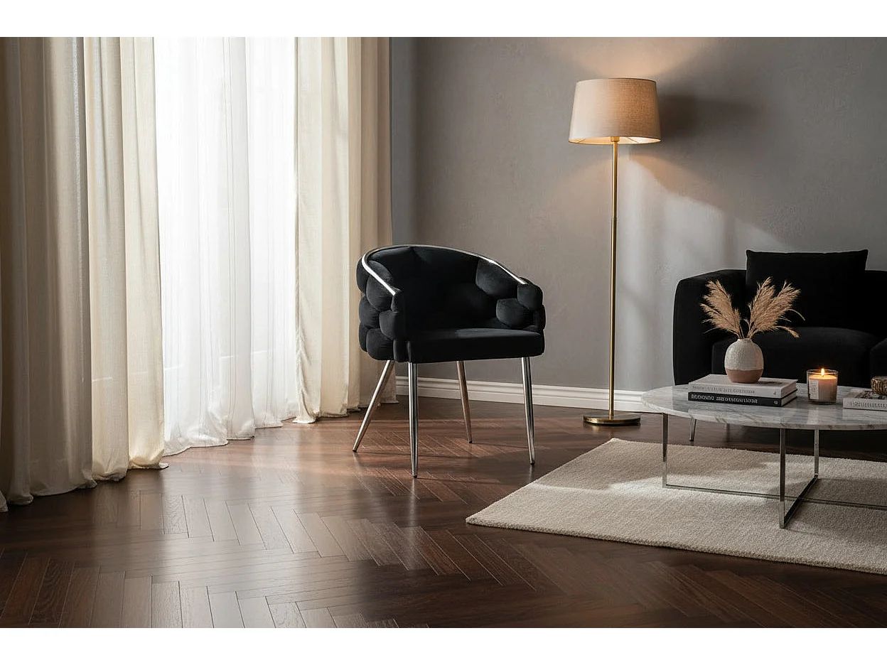 Lot de 2 chaises BALLON pieds chrome assise en Velours Noir