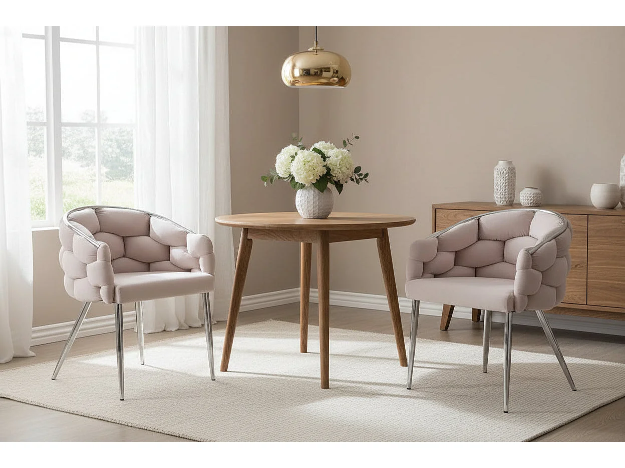 Lot de 2 chaises velours beige pieds chrome 78 cm - BALLON