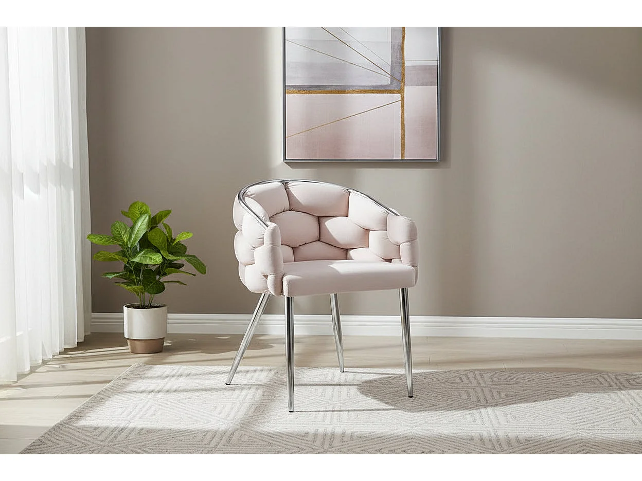 Lot de 2 chaises velours beige pieds chrome 78 cm - BALLON