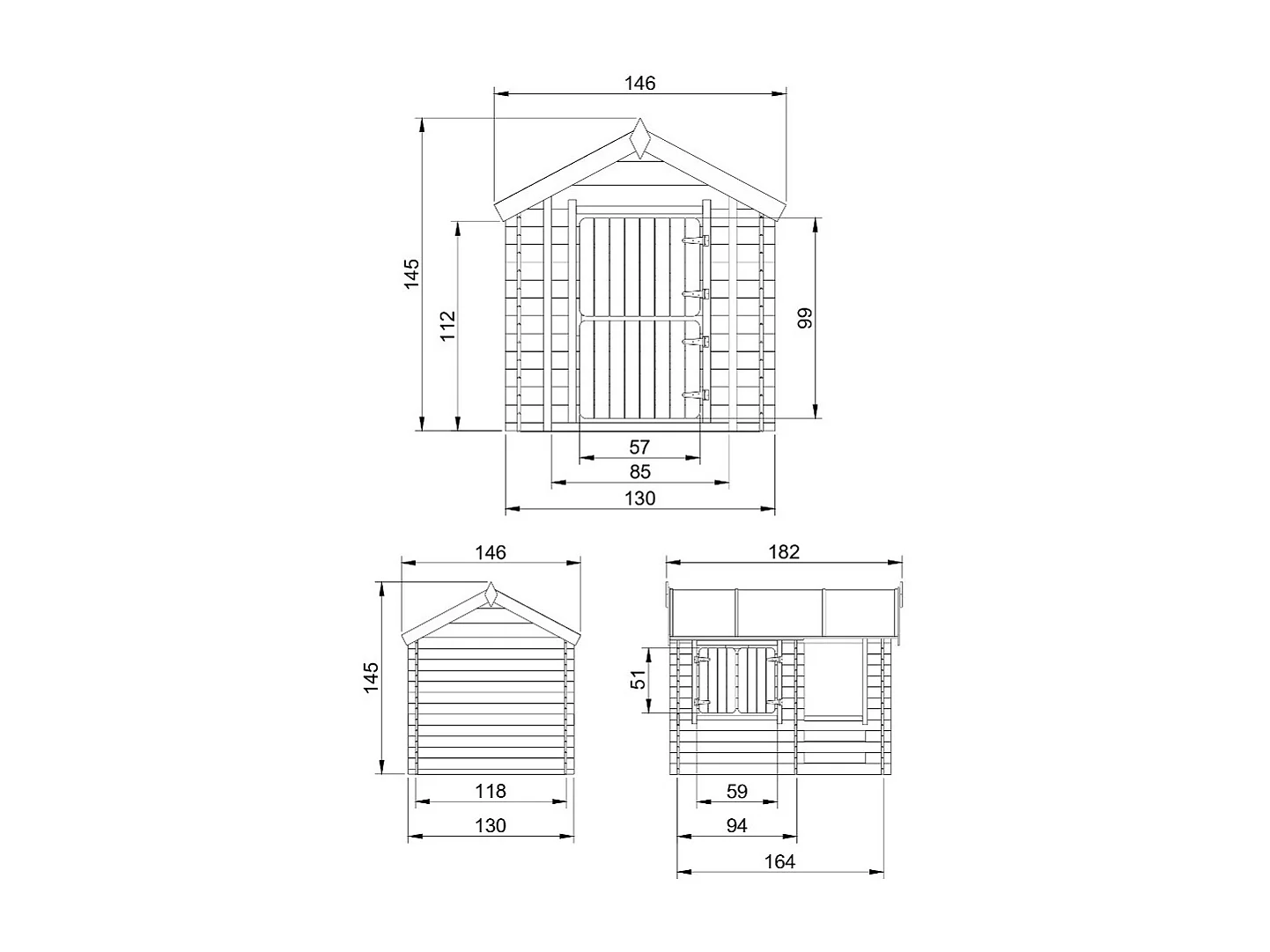 Kinderspielhaus aus holz - B146xL181xH145 cm / 1.1m² - M501