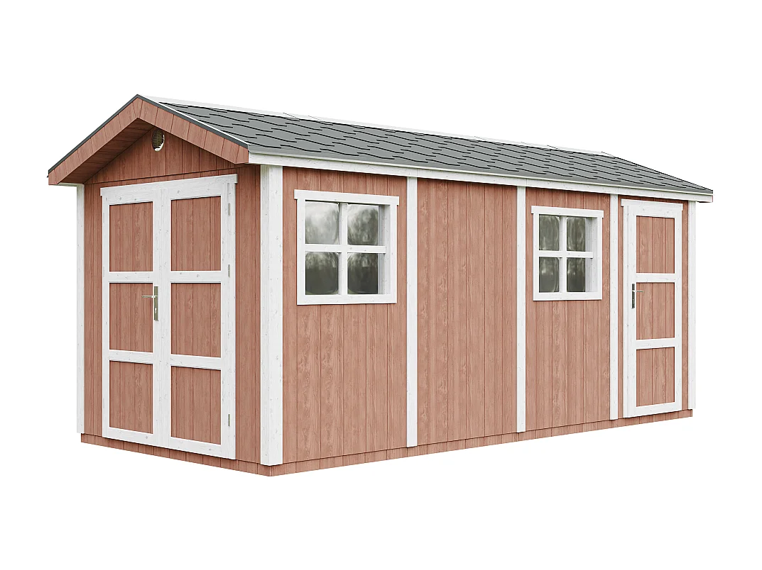 Tuinhuis premium kwaliteit met vloer en bitumineuze dakpannen - 8.52+2.95 m² / H252x250x530 cm - M915C-REDWOOD RED