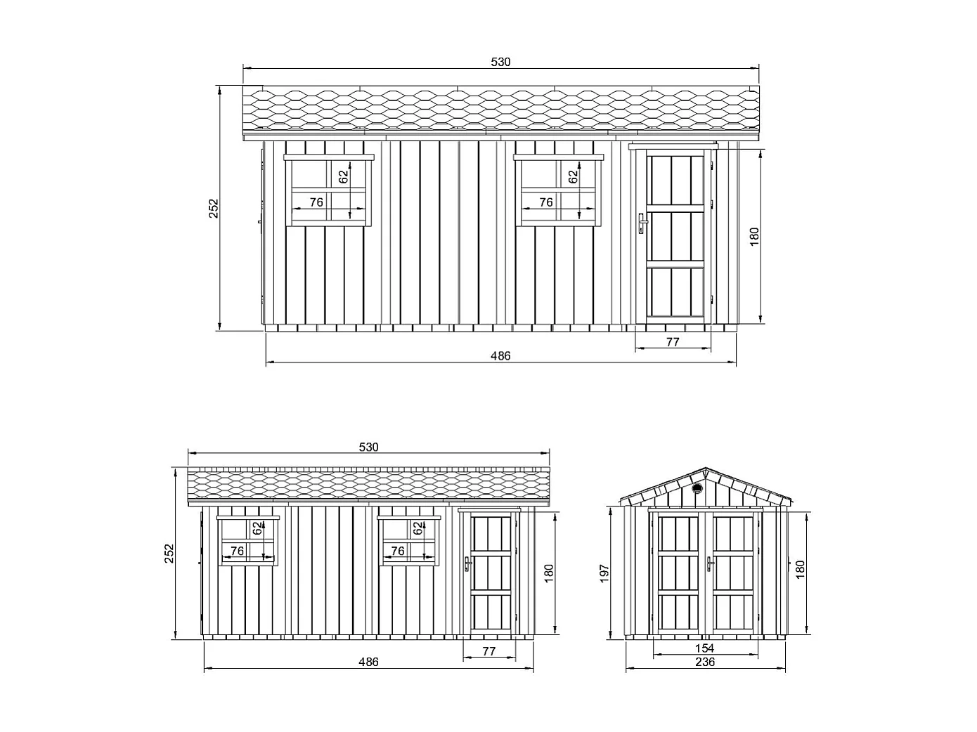 Tuinhuis premium kwaliteit met vloer en bitumineuze dakpannen - 8.52+2.95 m² / H252x250x530 cm - M915C-REDWOOD RED