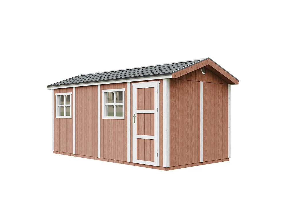 Abri de jardin qualité premium - 11,47 m² H252x250x530 cm - avec un sol et des bardeaux bitumineux - M915C-REDWOOD RED