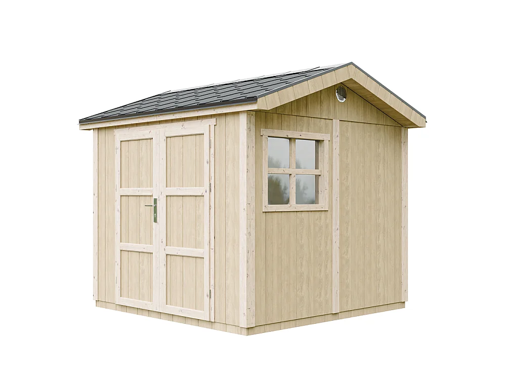 Abri de jardin qualité premium - 5,9 m² H252x250x294 cm - avec un sol et des bardeaux bitumineux - M913A