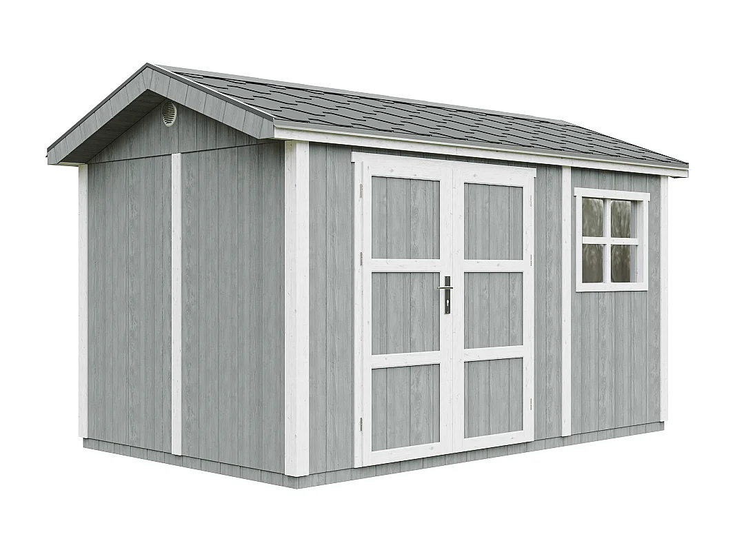 Casetta da giardino di qualità premium con pavimento e tegole bituminose - 8.68 m² / H252x250x412 cm - M914A-CAVERN STEEL