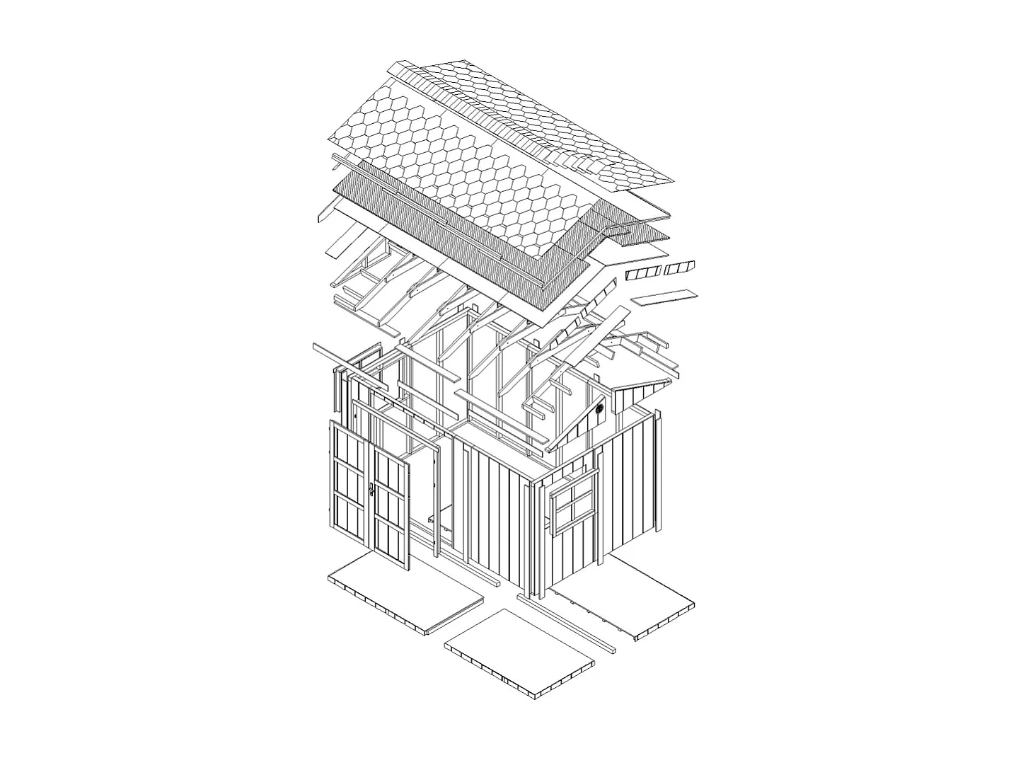 Abri de jardin qualité premium - 8,68 m² H252x250x412 cm - avec un sol et des bardeaux bitumineux - M914A-HARVEST HONEY