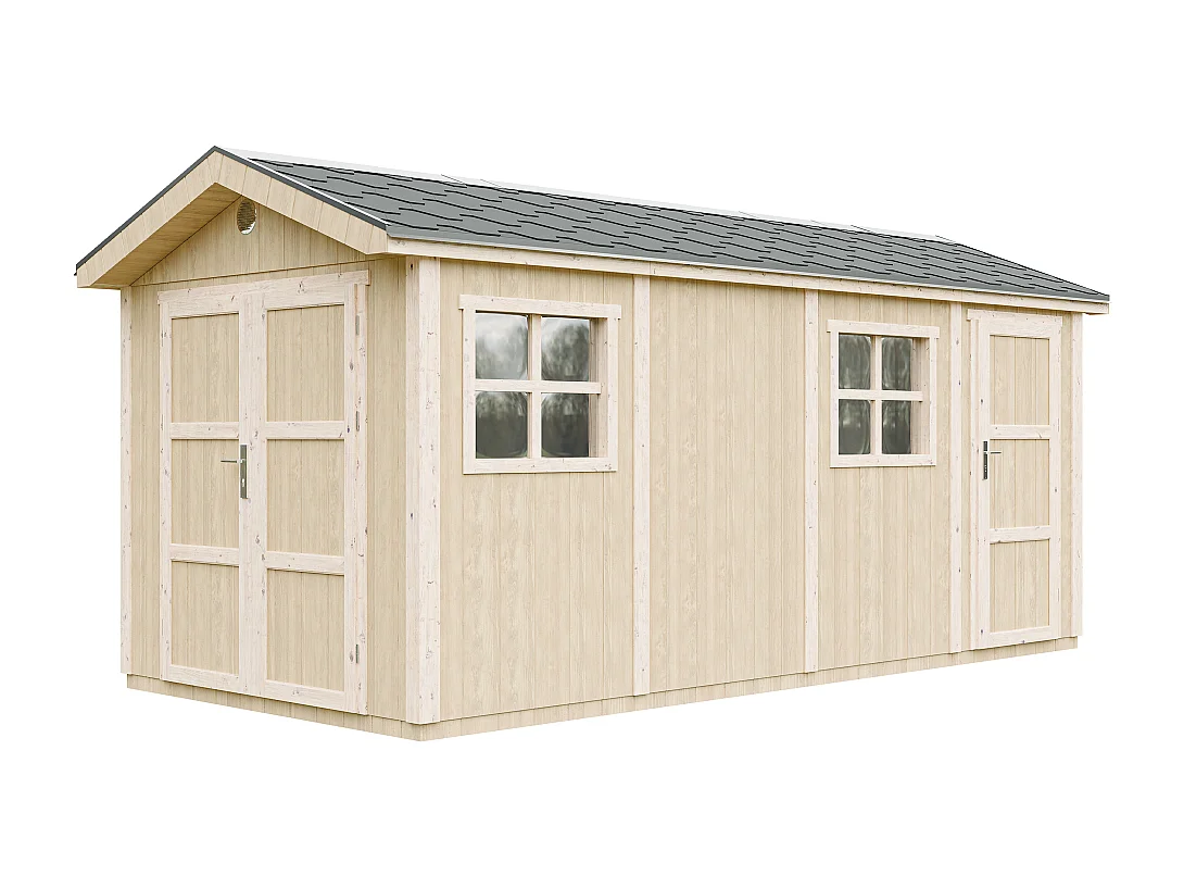 Tuinhuis premium kwaliteit met vloer en bitumineuze dakpannen - 8.52+2.95 m² / H252x250x530 cm - M915C