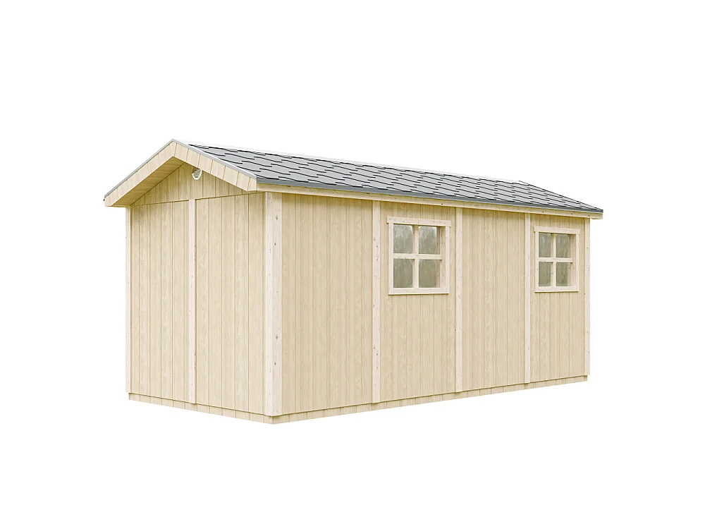 Abri de jardin qualité premium - 8.52 + 2.95 m² H252x250x530 cm - avec un sol et des bardeaux bitumineux - M915C