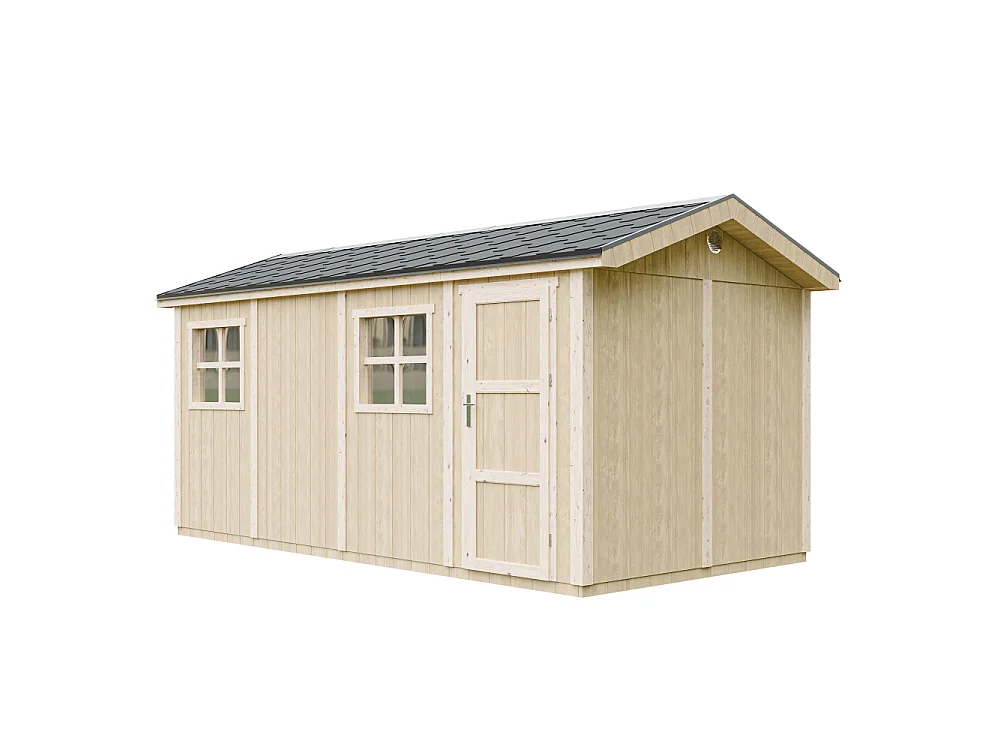 Abri de jardin qualité premium - 8.52 + 2.95 m² H252x250x530 cm - avec un sol et des bardeaux bitumineux - M915C