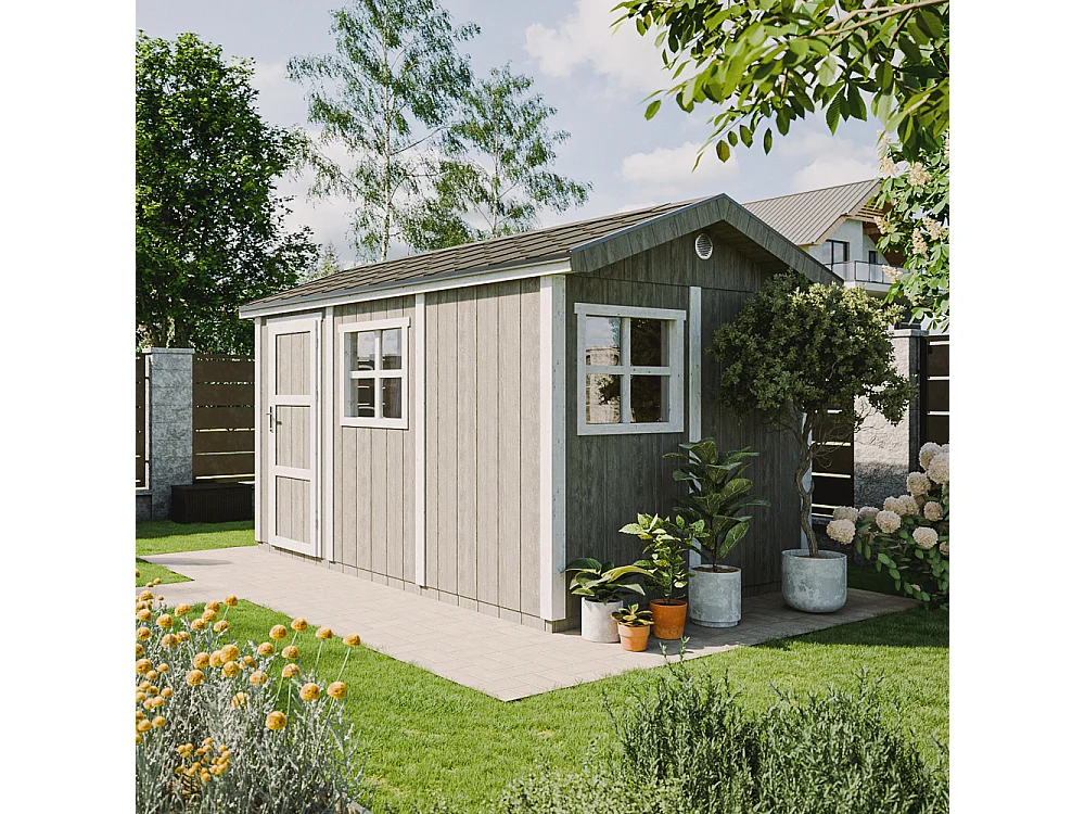 Casetta da giardino di qualità premium con pavimento e tegole bituminose - 8.68 m² / H252x250x412 cm - M914-HARVEST HONEY