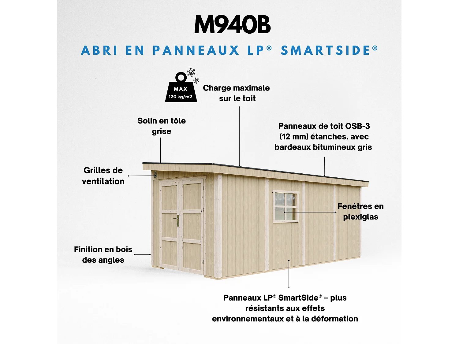 Gartenhaus premium qualität ohne boden und seitenwand - 11.47 m²/ H231x248x530 cm - M940B