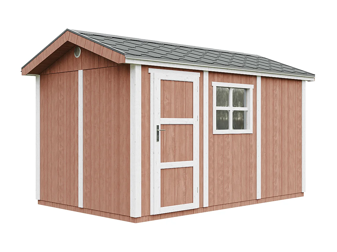 Casetta da giardino di qualità premium con pavimento e tegole bituminose - 8.68 m² / H252x250x412 cm - M914-REDWOOD RED