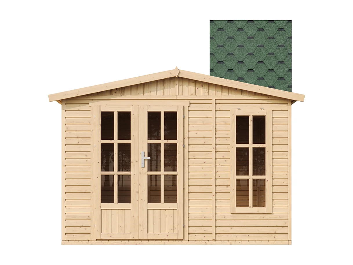 Gartenhaus Holz - 6 m² / H232x332x222 cm - Gerätehaus holz garten-studio - M334FB+H334FBGREEN