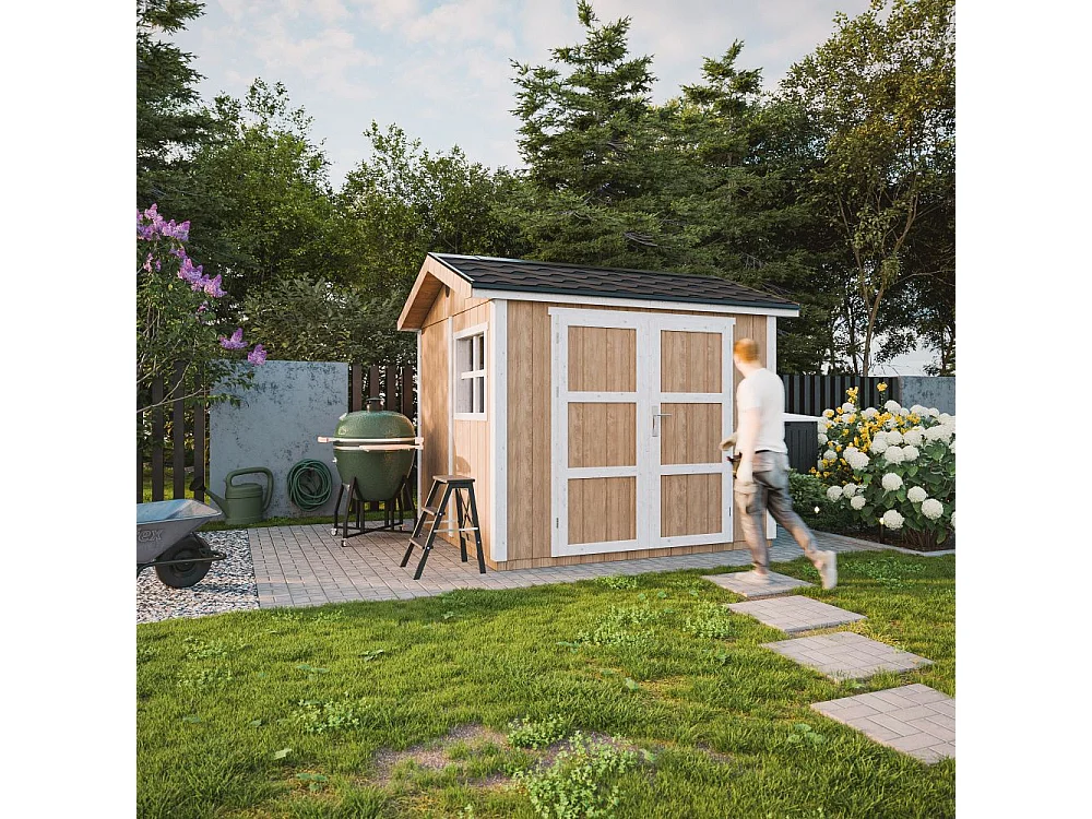 Casetta da giardino di qualità premium con pavimento e tegole bituminose - 5.9 m² / H252x250x294 cm - M913A-TERRA BROWN