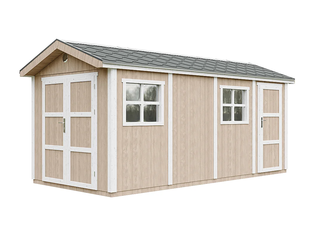 Tuinhuis premium kwaliteit met vloer en bitumineuze dakpannen - 8.52+2.95 m² / H252x250x530 cm - M915C-TERRA BROWN