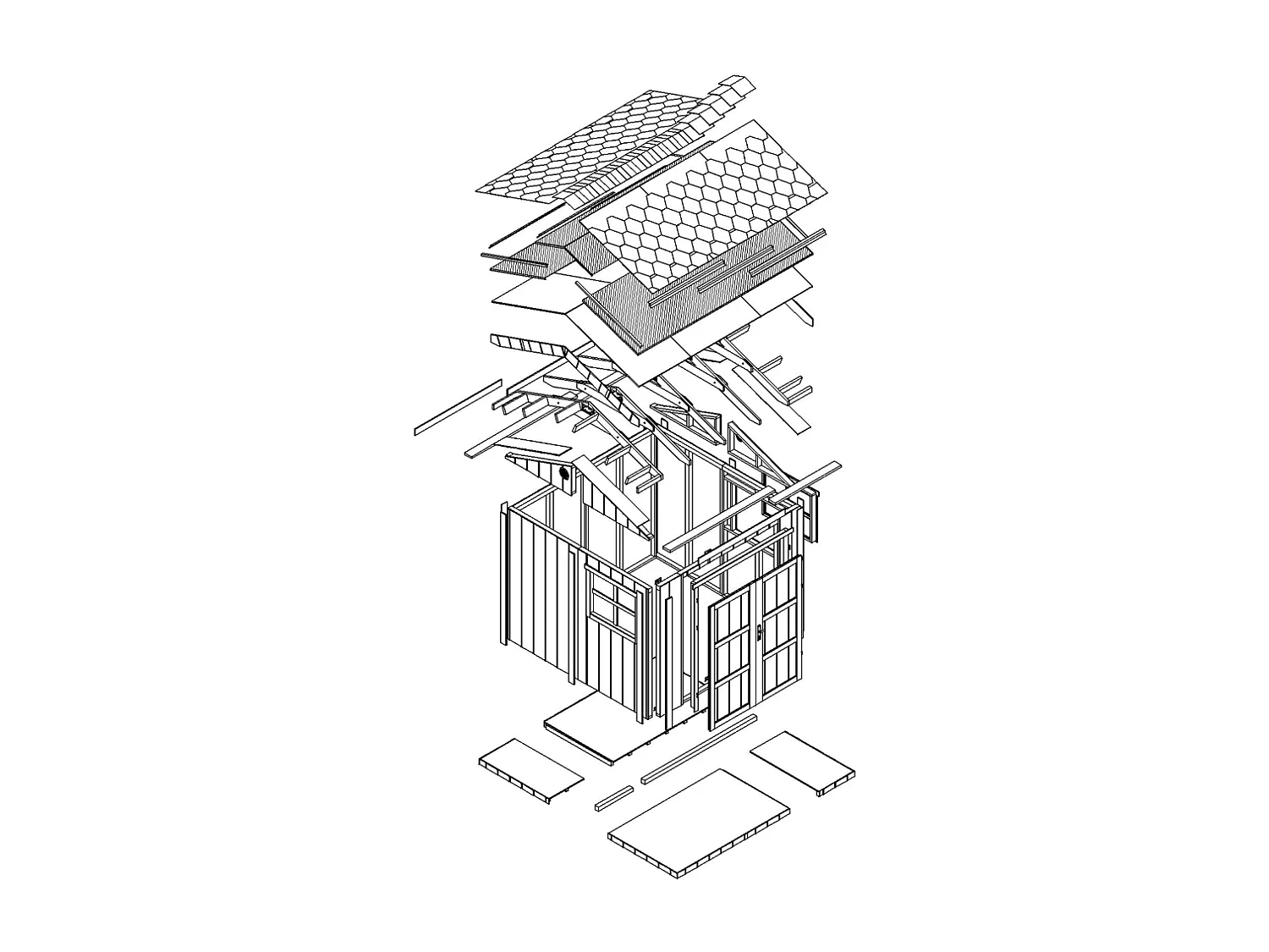Abri de jardin qualité premium - 5,9 m² H252x250x294 cm - avec un sol et des bardeaux bitumineux - M913A-CAVERN STEEL