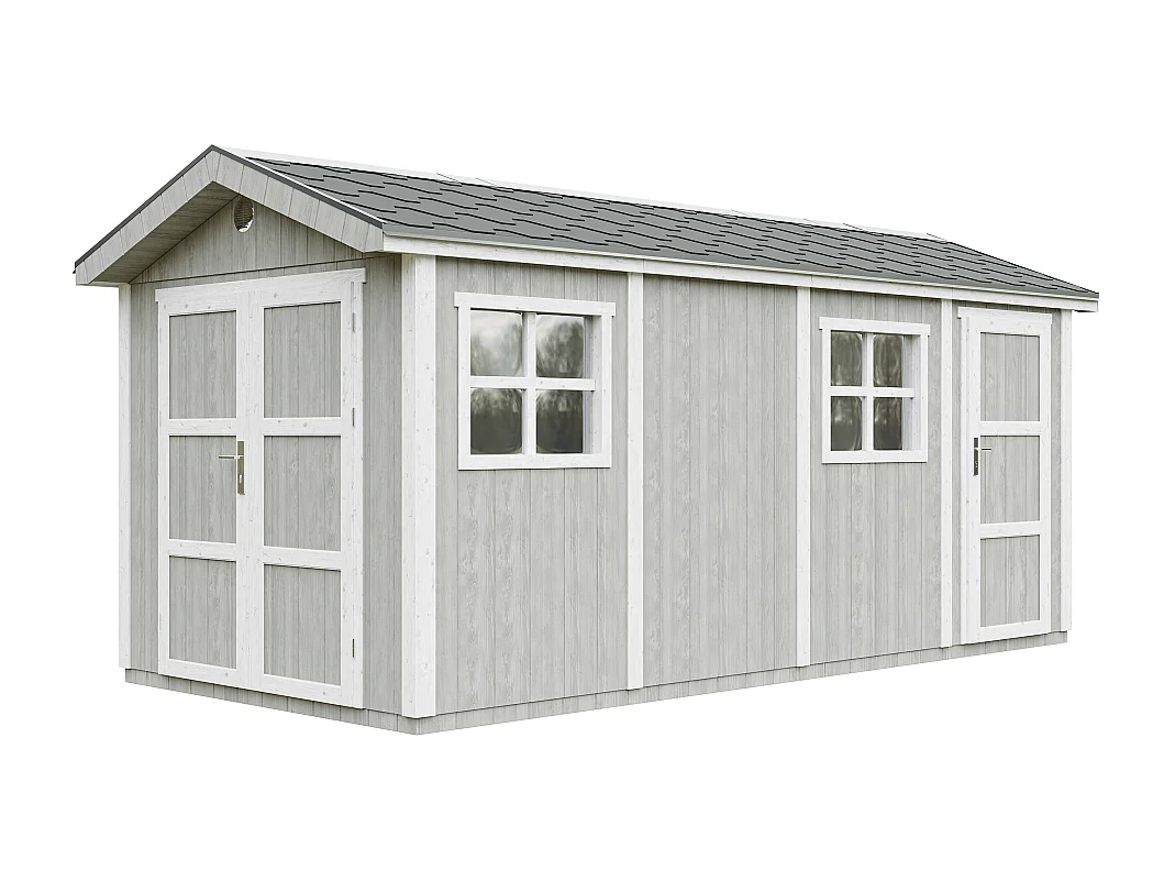 Tuinhuis premium kwaliteit met vloer en bitumineuze dakpannen - 8.52+2.95 m² / H252x250x530 cm - M915C-TUNDRA GREY