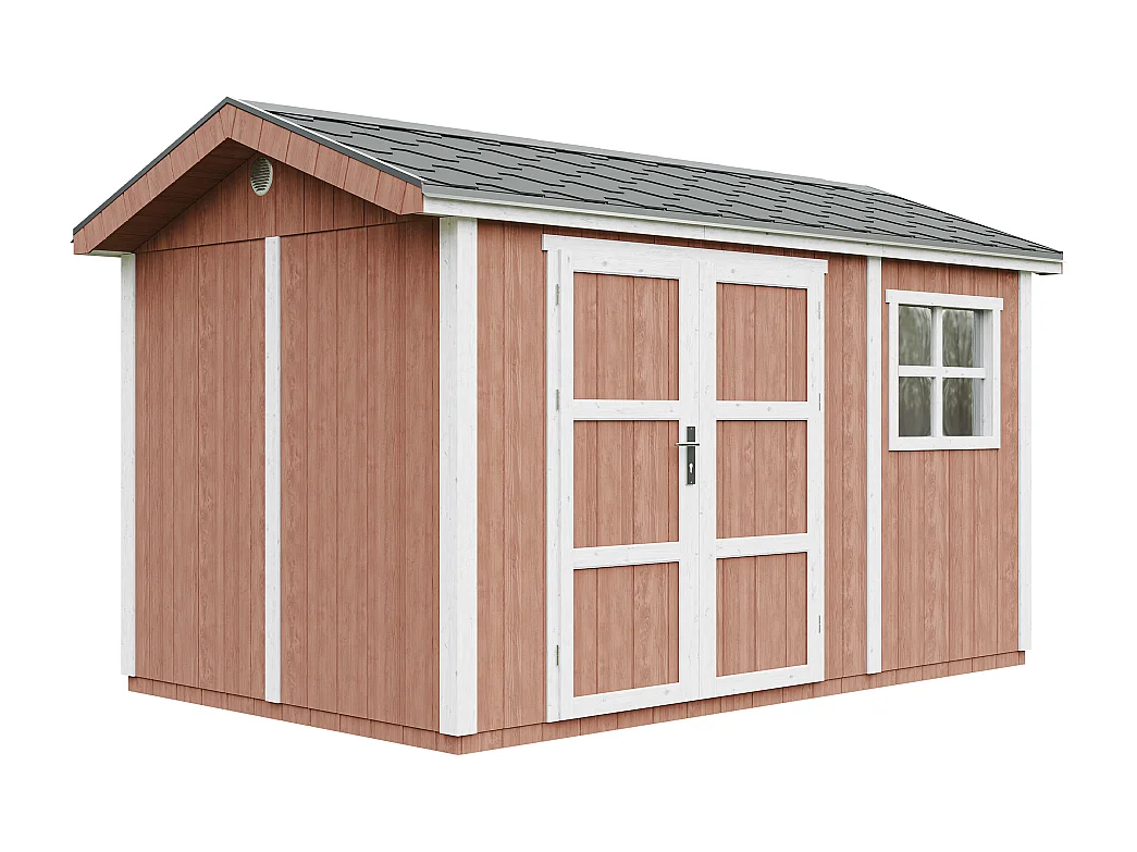 Casetta da giardino di qualità premium con pavimento e tegole bituminose - 8.68 m² / H252x250x412 cm - M914A-REDWOOD RED