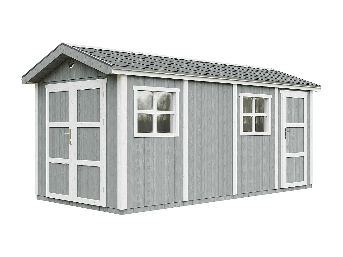 Tuinhuis premium kwaliteit met vloer en bitumineuze dakpannen - 8.52+2.95 m² / H252x250x530 cm - M915C-CAVERN STEEL