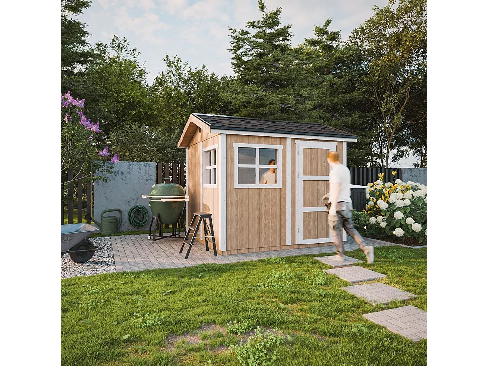 Gartenhaus premium qualität mit boden und bitumenfliesen - 5.9 m² / H252x250x294 cm - M913