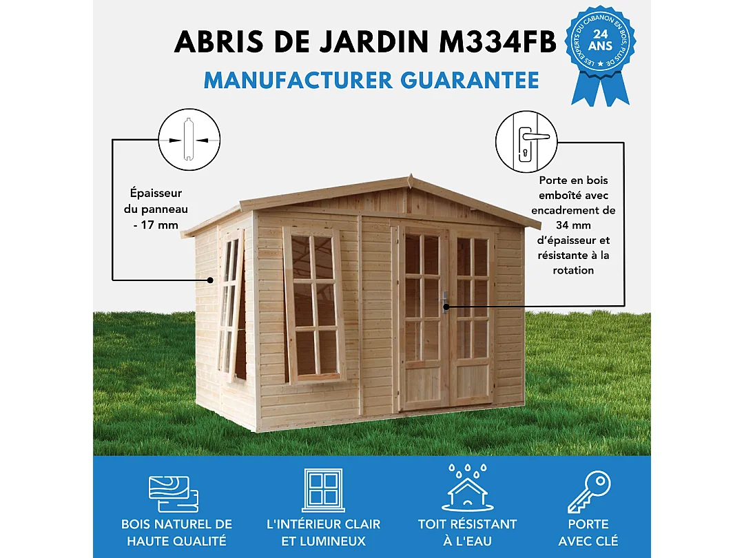 Garten holzhaus - B332xT222xH232 cm / 6m² - M334FB