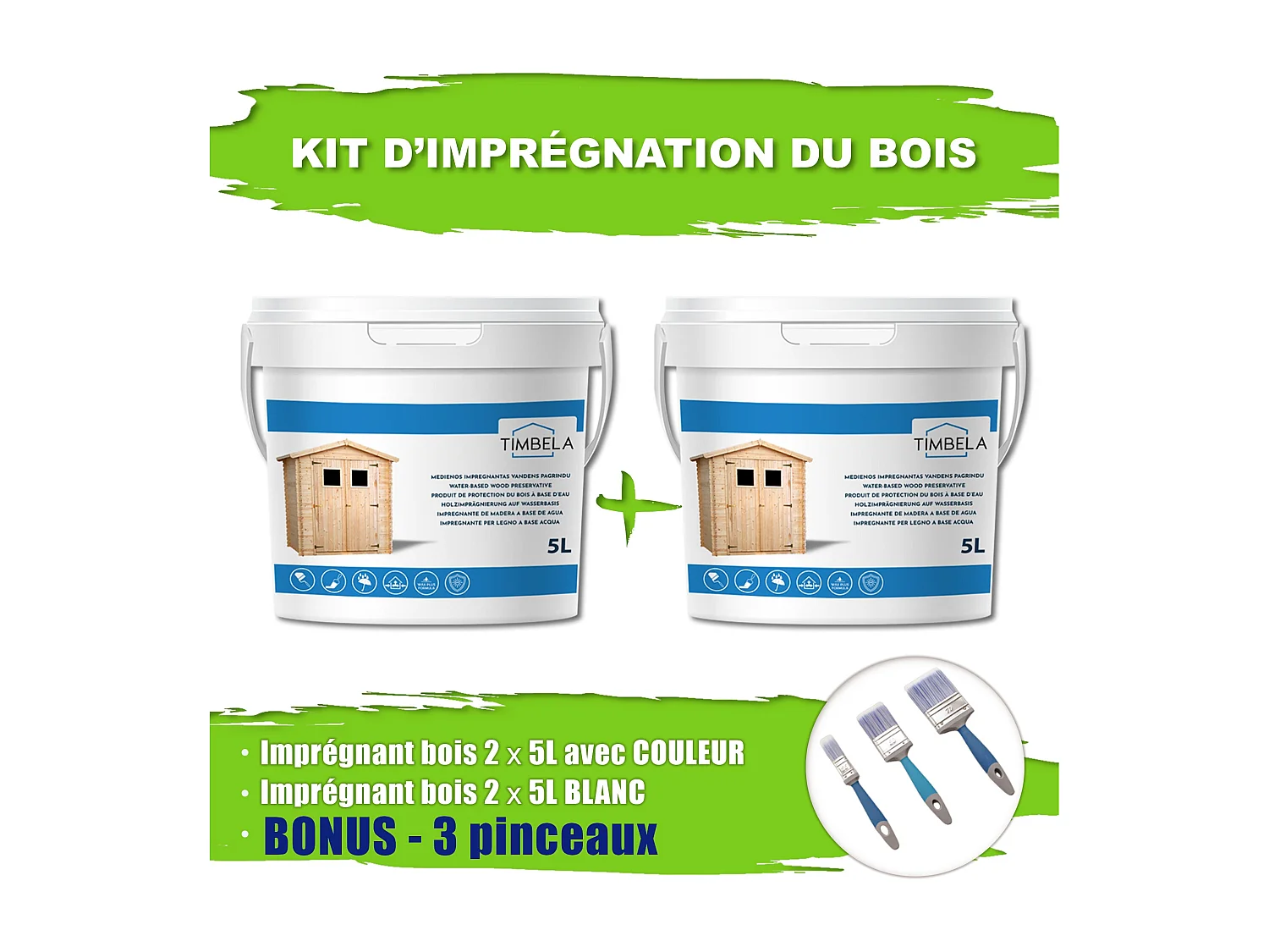 Lot de produits de protection pour la peinture des maisons en bois - 10l de blanc+10l de chêne riche