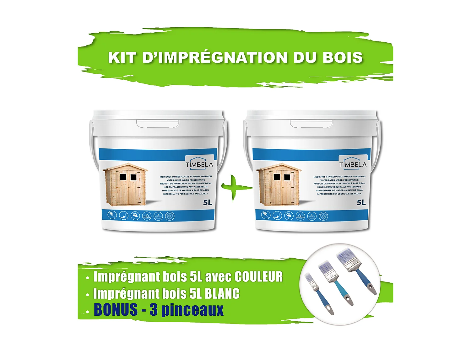 Kit di impregnanti per legno - 5 litri di colore BIANCO + 5 litri di impregnante di colore CHIARA QUERCIA