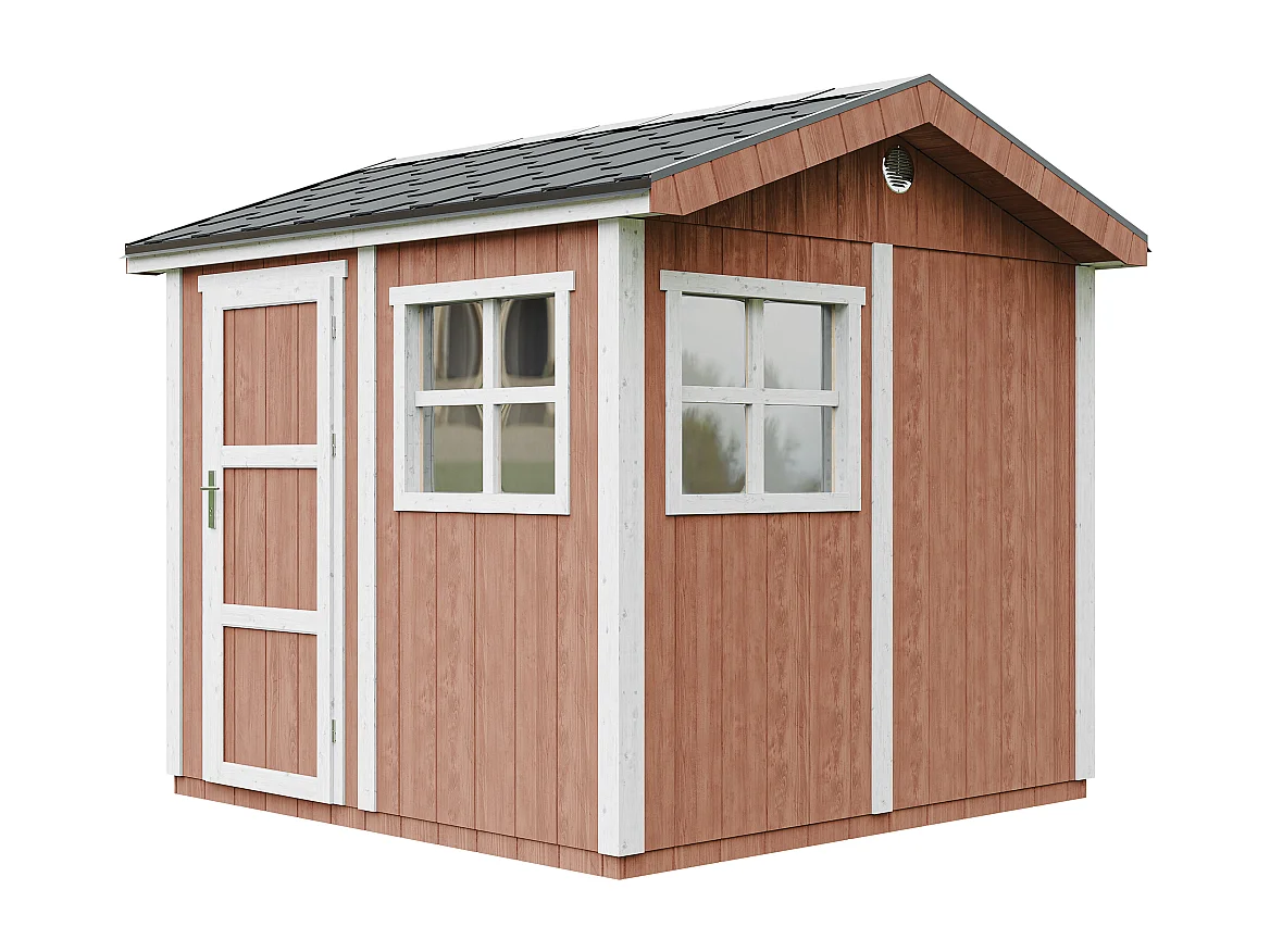 Gartenhaus premium qualität mit boden und bitumenfliesen - 5.9 m² / H252x250x294 cm - M913-REDWOOD RED
