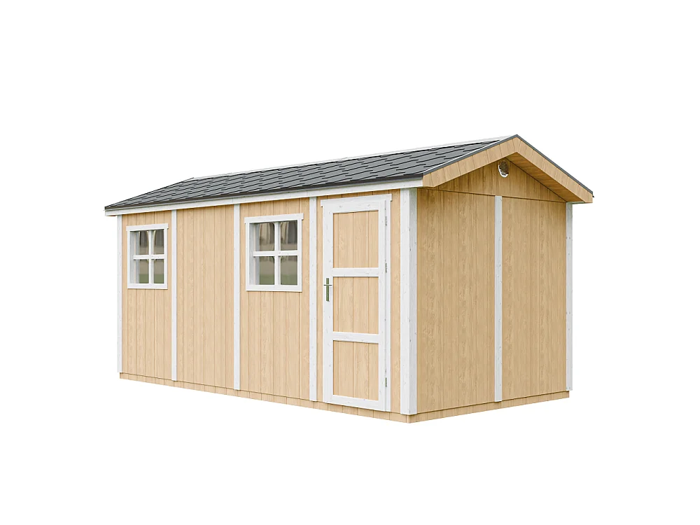 Abri de jardin qualité premium - 11,47 m² H252x250x530 cm - avec un sol et des bardeaux bitumineux - M915C-HARVEST HONEY