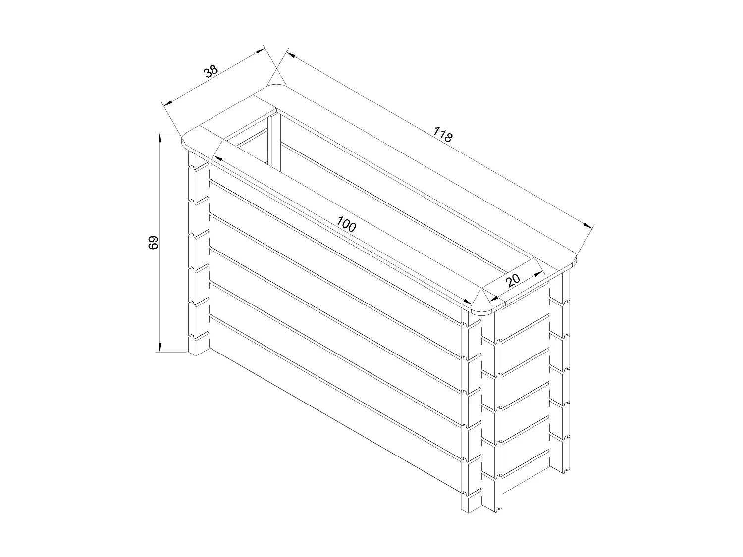 Hochbeet holz - 118x38xH69 cm - M615-1