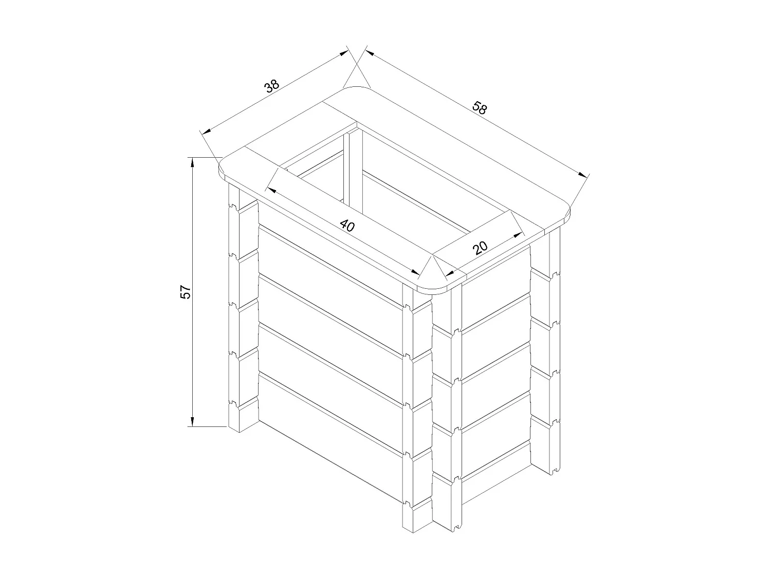 Drewniana doniczka na kwiaty - S57 x 38 x 58 cm - M611-1