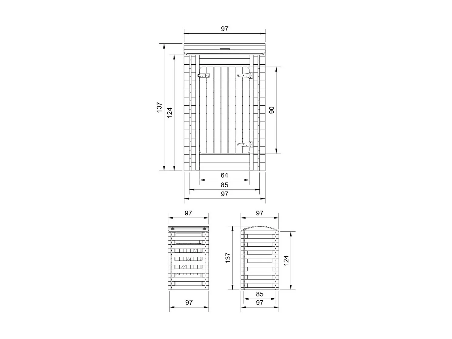 Mülltonnenbox aus holz für 1 behälter, massivholz - M606-1