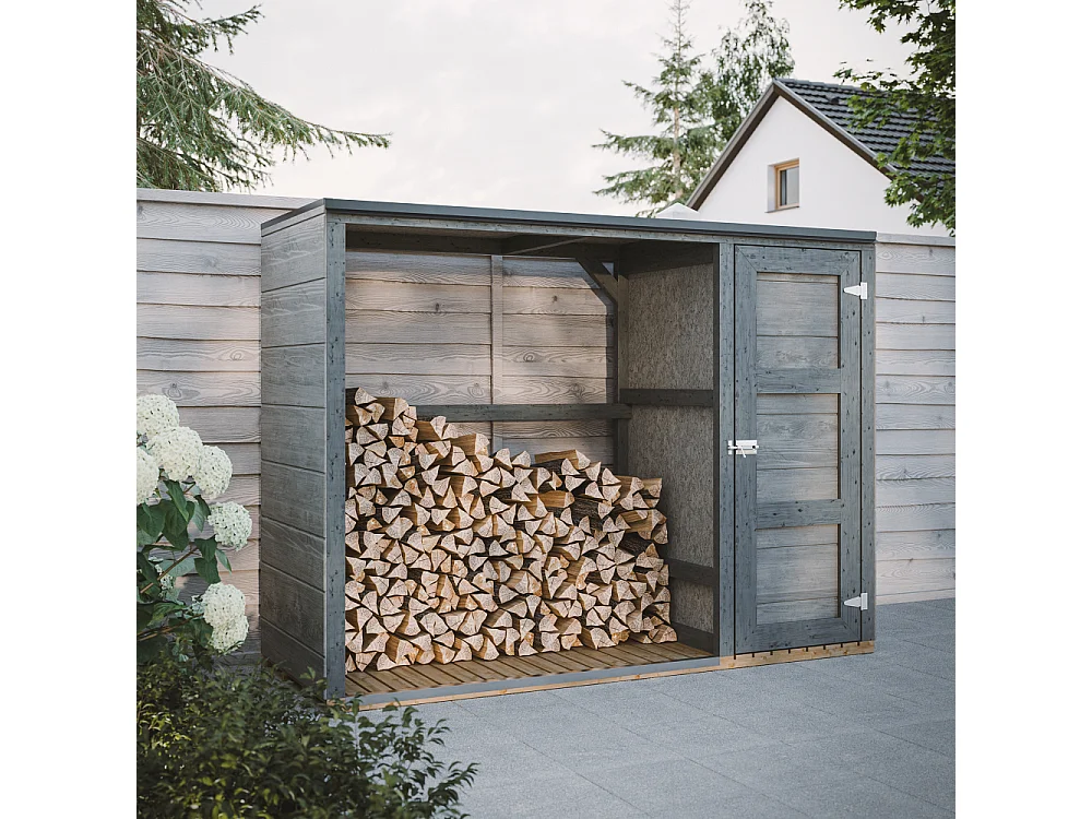 Abri à bûches extérieur - 75 x 217 x H159 cm - abri à outils et bûches - 1,09 m² + 0.53 m² - M981-TUNDRA GREY