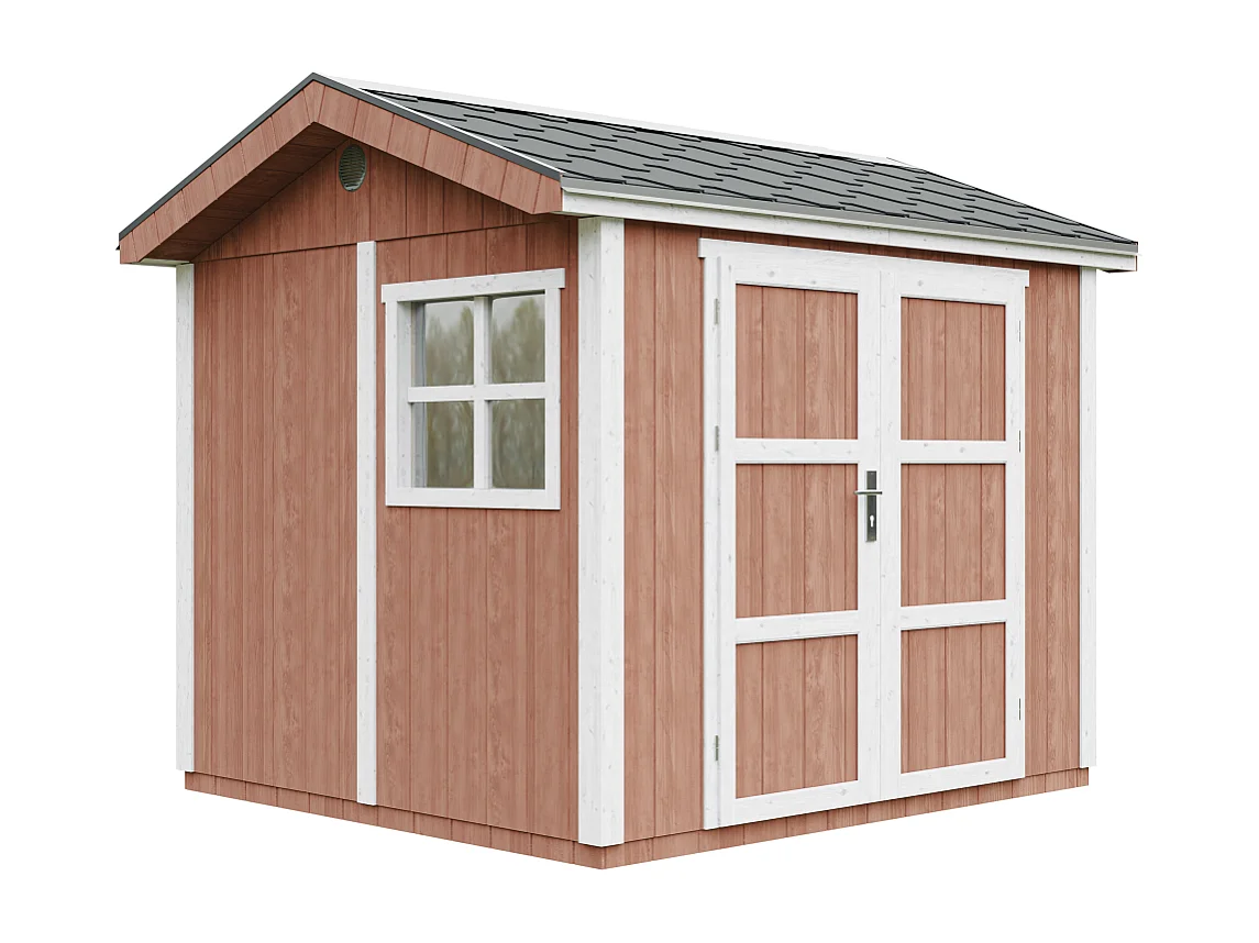 Casetta da giardino di qualità premium con pavimento e tegole bituminose - 5.9 m² / H252x250x294 cm - M913A-REDWOOD RED