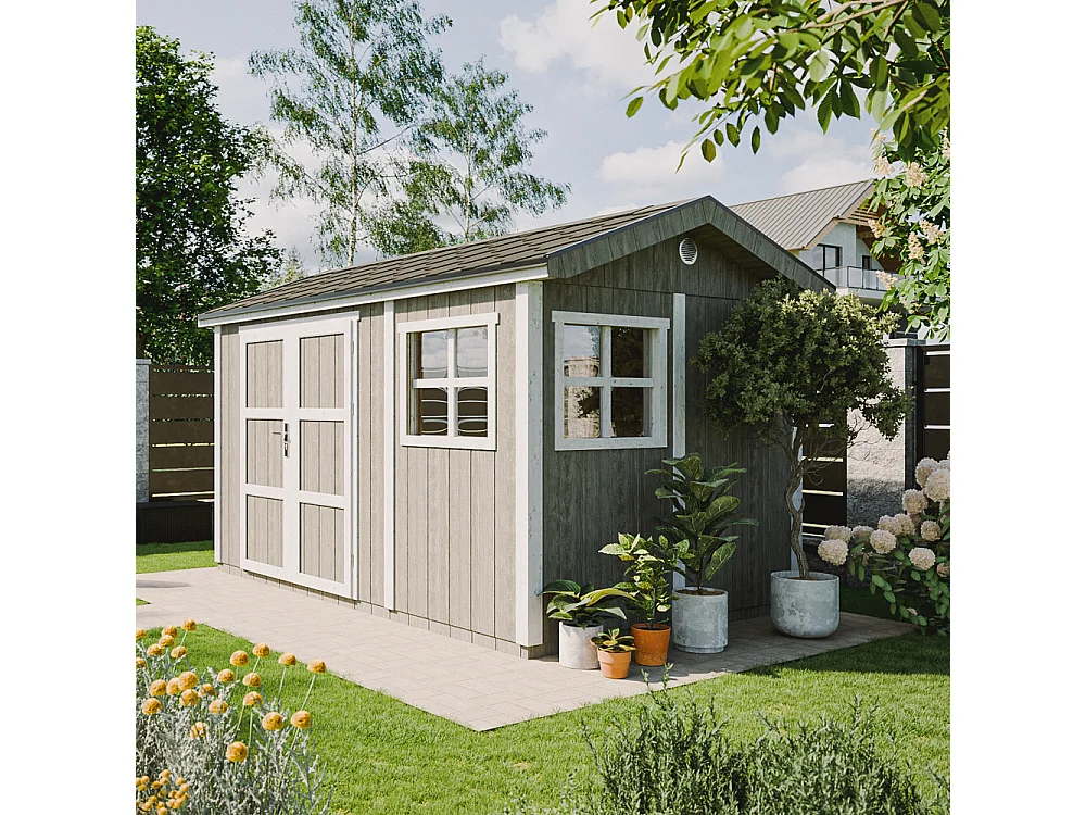 Casetta da giardino di qualità premium con pavimento e tegole bituminose - 8.68 m² / H252x250x412 cm - M914A