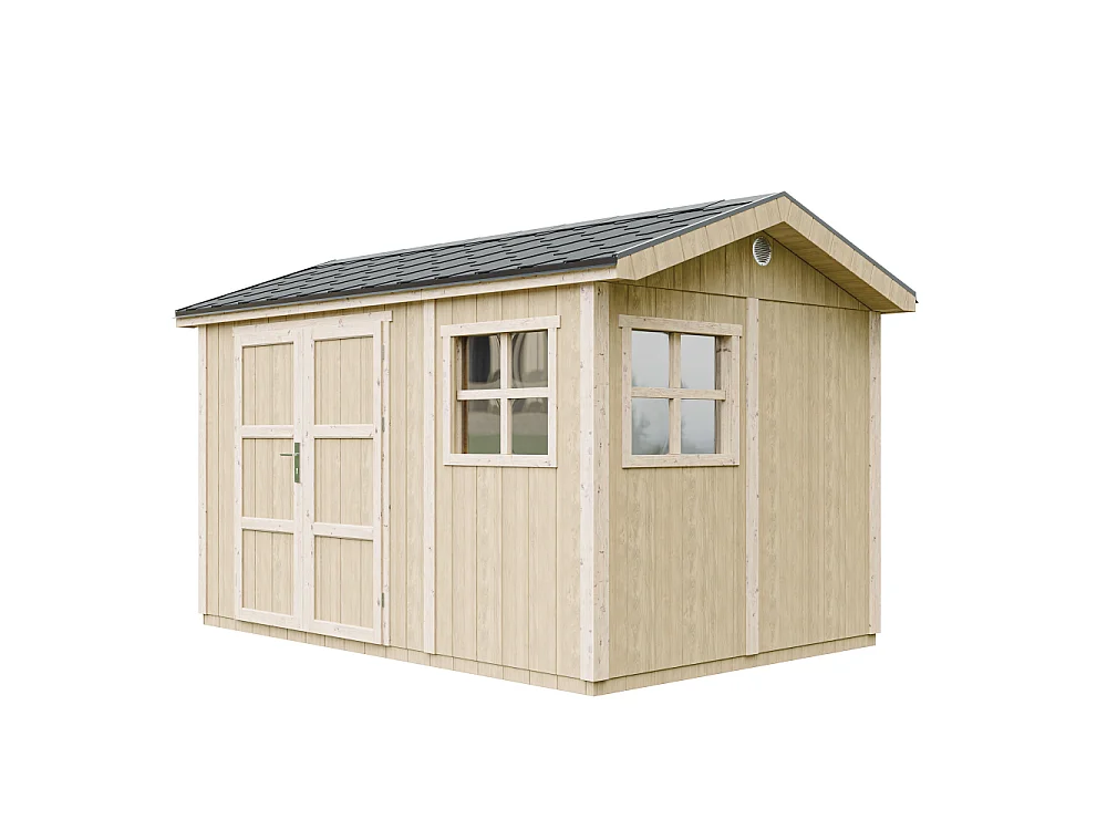 Abri de jardin qualité premium - 8,68 m² H252x250x412 cm - avec un sol et des bardeaux bitumineux - M914A