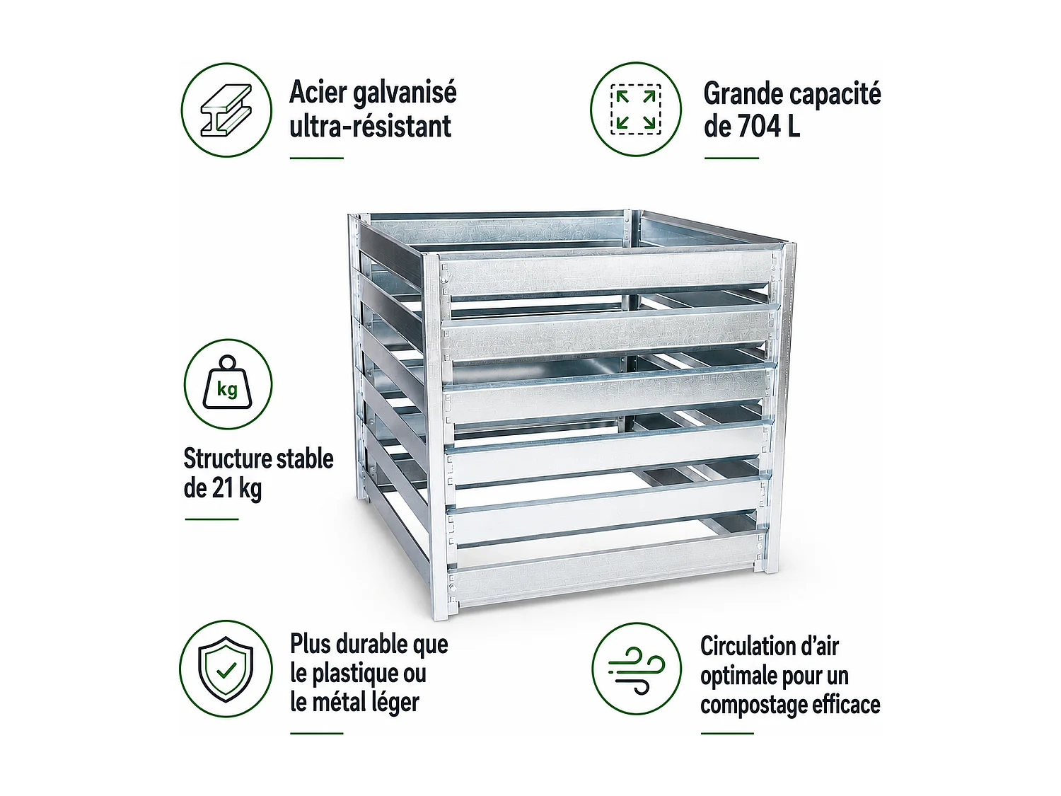 Composteur de jardin - 91 x 91 x H85 cm / 704L - M800