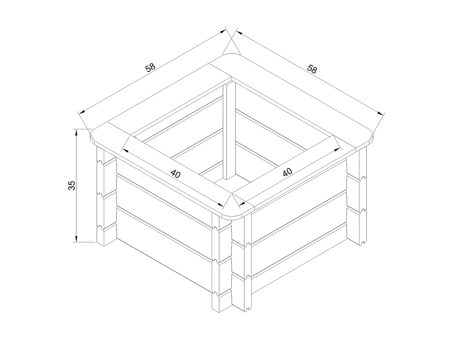 Drewniana doniczka na kwiaty - S35 x 58 x 58 cm - M616-1