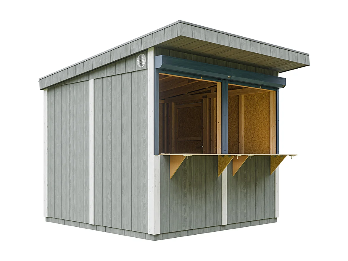 Grand stand marché avec comptoir - 5,9 m2 H240x248x305 cm - construction de panneaux LP Smartside - M950-CAVERN STEEL