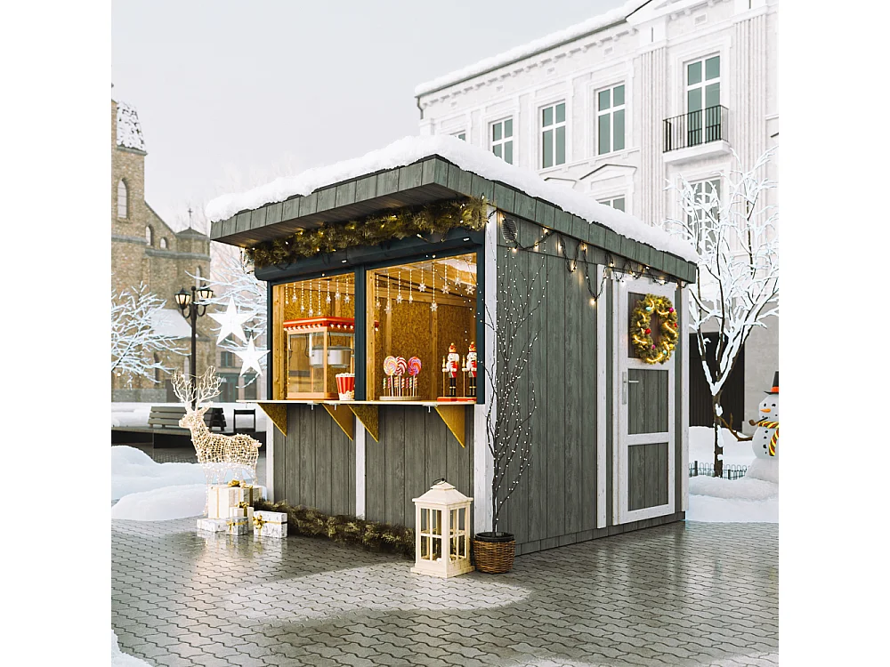 Grand stand marché avec comptoir - 5,9 m2 H240x248x305 cm - construction de panneaux LP Smartside - M950-CAVERN STEEL