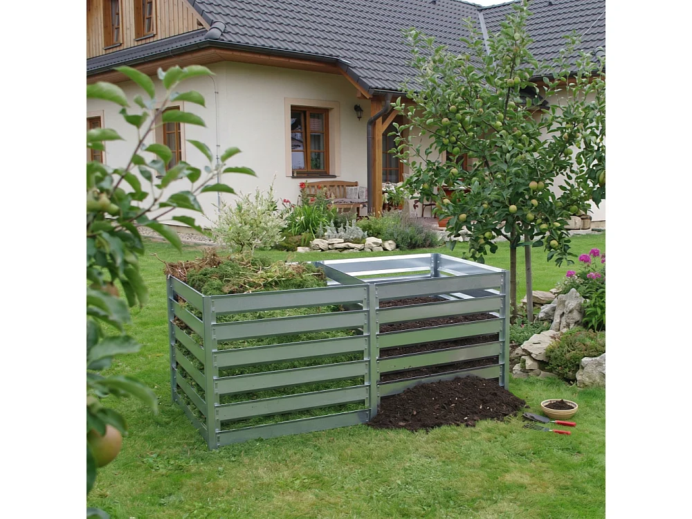 Double Compost Bin - 1408 L / 182 x 91 x H85 cm - Made of Galvanized Steel - M800+M800A